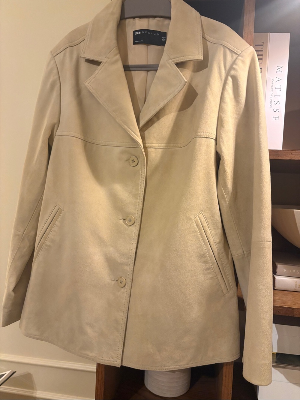 NWOT genuine leather beige ASOS chore jacket, XS, S not Sezane